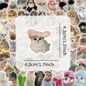 Detailed close-up of cute cat sticker featuring bunny ear headband, perfect for decoration.