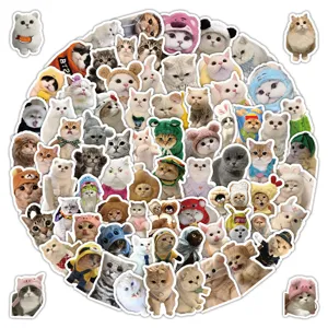 Cute Cartoon Cat Stickers Waterproof Vinyl Decals Aesthetic Kitty Animal Stickers For Phone Stationery Journaling