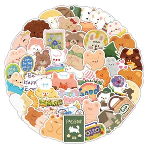 52pcs Korean cute cartoon bear oil painting stickers for luggage laptop decorative decals.