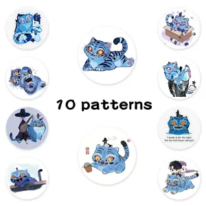 Cute blue tiger cartoon stickers set, 10 patterns decorative decal for journaling