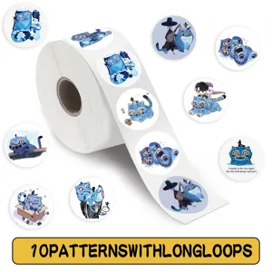 Cute blue tiger cartoon sticker roll for journaling and crafts with multiple adorable patterns.