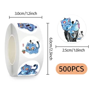 Cute blue tiger sticker roll cartoon sticky notes 500pcs waterproof decorative decal