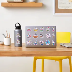 Cute cartoon unicorn stickers detail view, perfect for laptop and water bottle DIY decor.