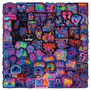 103pcs neon Kpop cartoon graffiti stickers set for journal water bottle phone case laptop