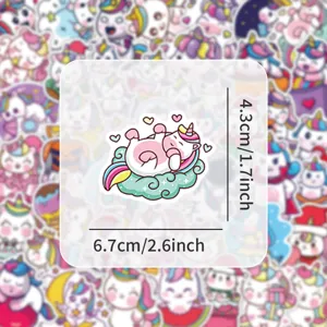 Cute unicorn stickers pack, 50pcs waterproof vinyl DIY decals for kids room decor.