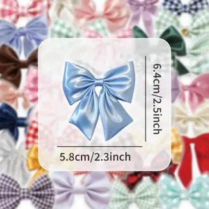 Blue satin bow PET sticker for journaling crafts and scrapbooking decoration, 6.4x5.8cm.