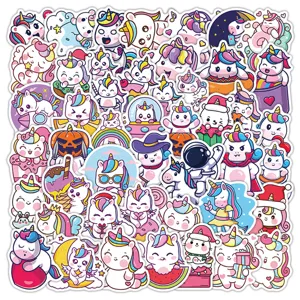 Cute cartoon unicorn stickers pack, 50pcs waterproof vinyl DIY decals for kids room laptop.