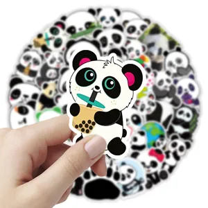 Cute panda sticker detail showing boba milk tea design and clear waterproof PVC material.