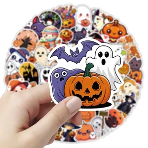 Waterproof Halloween stickers set 50pcs cute pumpkin ghost decals for laptop luggage water bottle