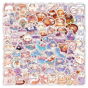 Set di simpatici adesivi in stile acquerello con animali e cibo per diario, scrapbooking e decoro.