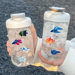 Transparent PET colorful fish stickers, marine animal waterproof decals for phone and notebook.