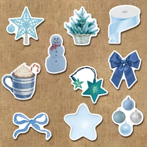 Blauwe kerst winter sticker set esthetische blauwe decoratieve stickers voor laptop en koffer