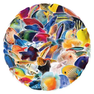 Colorful fish marine animal PET stickers, waterproof decorative decal for phone and laptop.