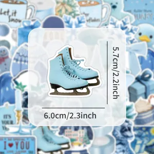 Blauwe schaatsen sticker schattige winter waterdichte sticker voor laptop koffer