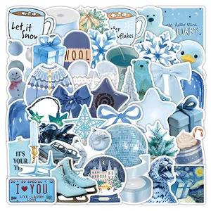 Blauwe winter stickers waterdichte vinyl sticker set voor bagage laptop decoratie 52st
