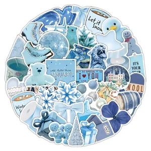 Blauwe esthetische stickerpakket, waterdichte vinyl stickers voor laptop, koffer 52st