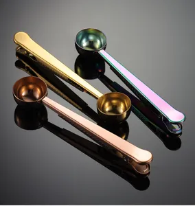 Stainless steel measuring spoon with sealing clip coffee scoop multi-function baking tool