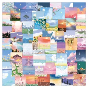 Aesthetic nature landscape oil painting stickers set, perfect for DIY phone case and journal deco.