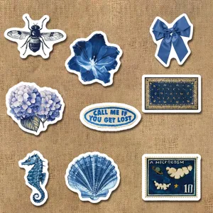 Blue aesthetic stickers pack vintage botanical floral butterfly cute laptop phone case decor