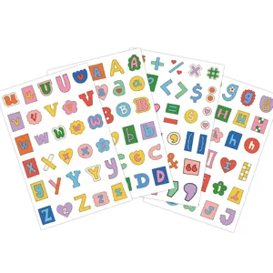 Cute cartoon English alphabet sticker sheets, waterproof decorative decals for journal luggage decor.