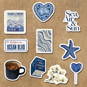 Blue aesthetic decorative stickers set for laptop journal phone case water cup DIY decor