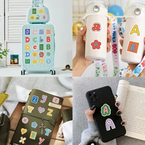 Waterproof cute cartoon English alphabet stickers for luggage, water bottle, journal decor.