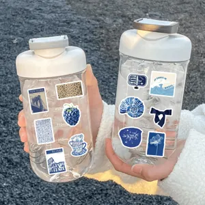Aesthetic blue stickers set for water bottles, laptops, and journals, waterproof decals.