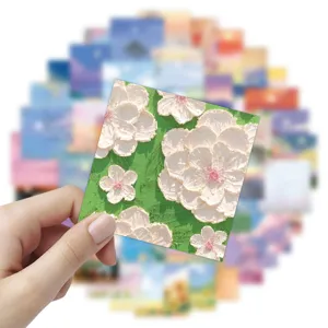 Close-up detail of healing oil painting floral sticker for DIY phone case decor.
