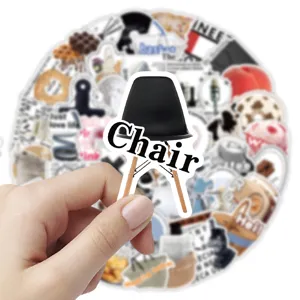Close-up detail of modern minimalist chair sticker, stylish black design for phone laptop decor