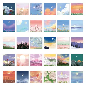 Healing natural landscape stickers oil painting style aesthetic cute DIY art decals for phone cases