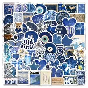 103pcs dark blue aesthetic stickers pack, waterproof vinyl decals for laptop water bottle.