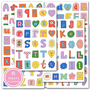 Cute Cartoon English Letters Waterproof Stickers Set For Luggage Laptop Diary Kids DIY Decorative Decals Art Craft