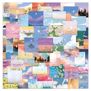 60pcs aesthetic nature landscape stickers oil painting style DIY phone case decoration