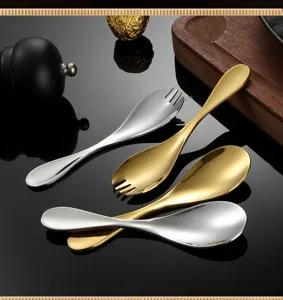 Stainless steel kids spork set, cute gold and silver mini spoons for toddler baby feeding