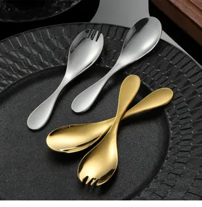 Stainless steel mini kids spoons and forks set, gold and silver cutlery for baby feeding.