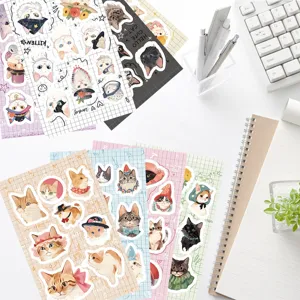 Cute cat decorative sticker sheets set, perfect for journaling, notebooks, and laptop DIY crafts.