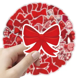 Red bow stickers pack details, cute girl heart aesthetic sticker for phone and notebook decoration.