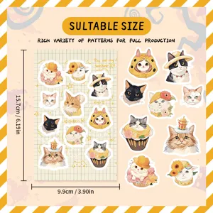 Cute cartoon cat stickers set, decorative waterproof sticker sheet for phone and journal.