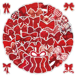 Cute Red Bow Polka Patterned Waterproof PVC Stickers For Cell Phone Notebook Journal Scrapbooking Stationery Decoration