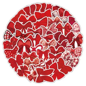 Red bow stickers set, cute aesthetic decals for phone laptop decoration, 54pcs pack.