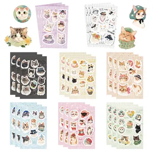Cute cartoon cat stickers set aesthetic decorative journaling stationery for phone notebook