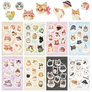 Cute Cartoon Cat Stickers Aesthetic Kitty Decals For Phone Laptop Journal Scrapbook DIY Decorative Stationery
