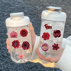 Autocollants floraux rouges décoratifs, décalcomanies de fleurs pour bouteilles. 62 pcs.