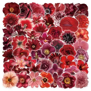 Lot d'autocollants de fleurs rouges, stickers botaniques étanches pour journal, déco de coque.