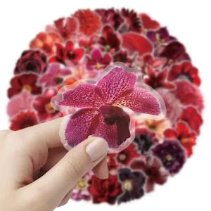 62pcs autocollants de fleurs rouges autocollants de plantes étanches pour journal intime déco