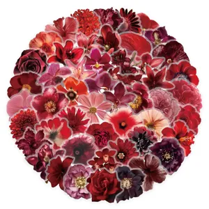 Autocollants de fleurs rouges autocollant décoratif journal carnet scrapbooking set 62pcs