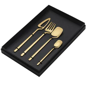 Modern gold stainless steel flatware set dessert fork spoon cake server kitchen tableware