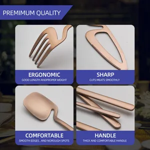 Stainless steel tableware detail, golden dessert fork spoon and cake shovel with smooth handle.