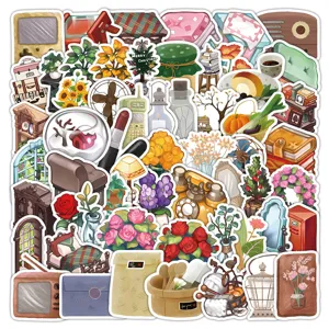 Decorative colorful home cartoon graffiti stickers set for journal laptop decors.