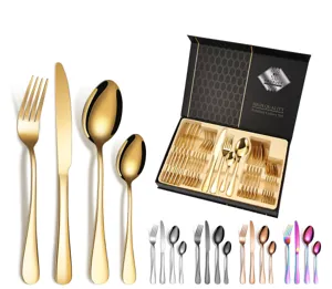 Stainless steel cutlery set 24 pieces gold flatware set with gift box kitchen tableware